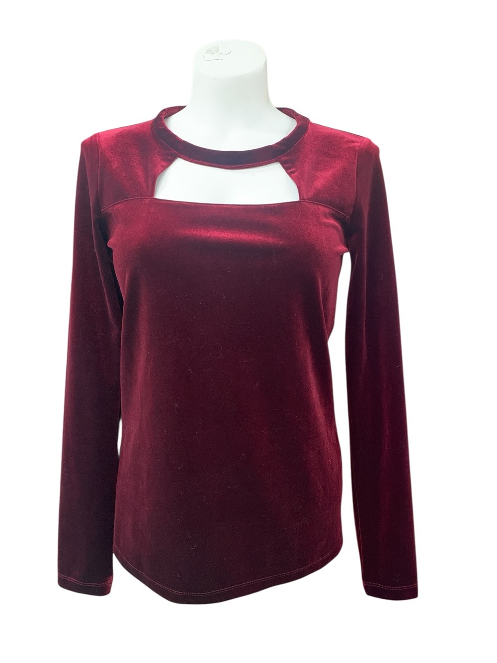 Inc Burgundy Velvet Keyhole Long-Sleeve Top Size S